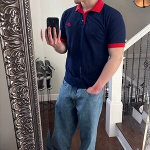 Vintage 90s Nike Navy Blue Red Colorblock Embroidered Ringer Y2K Polo Golf Tee